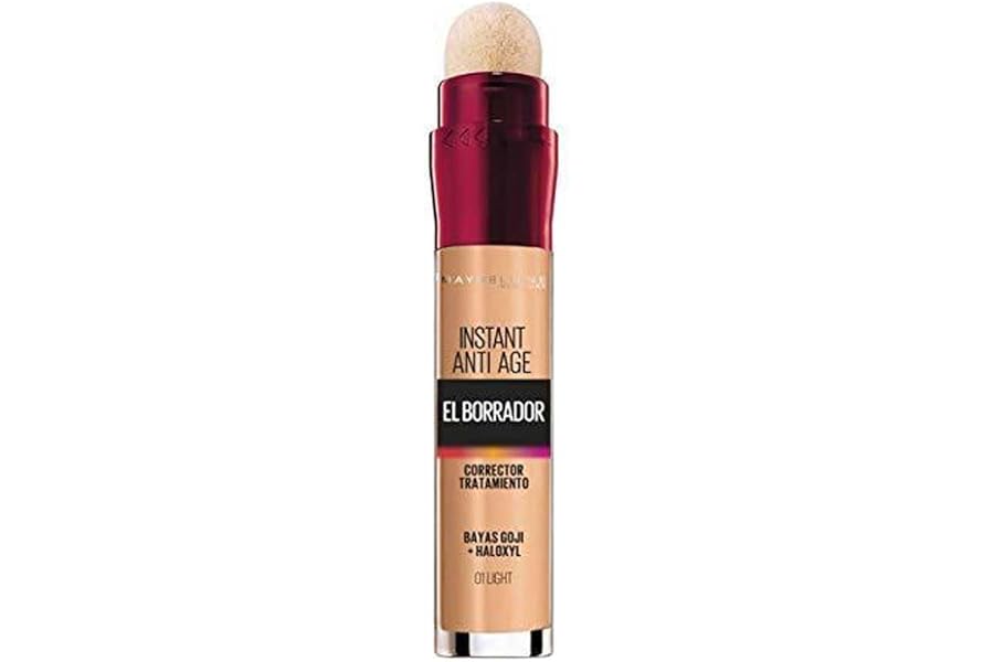 Maybelline New York, Corrector de Ojeras, Bolsas e Imperfecciones, Con Bayas de Goji y Haloxyl, Tono: 01 Light, 6.8 ml