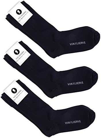 Set of Knitted and Hand Linked Business Socks 100% Egyptian Cotton – black, black Plain – Mid Calf Socks Men by VON FLOERKE