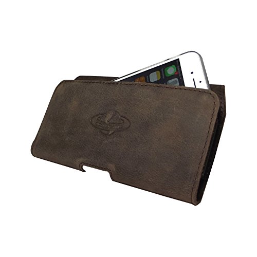 Smart-PlanetÂ® Design Echt Leder GÃ¼rteltasche 3XL z.B. Apple iPhone 8 X 6 7 - Samsung Galaxy Xcover 4 S7 S6 2017 Edge Quertasche - Vintage Look braun