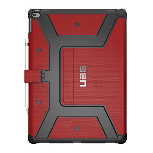 Urban Armor Gear Metropolis Schutzhülle nach US-Militärstandard für Apple 12,9″ iPad Pro (Nicht für 2. Generation aus 2017) – rot (Silbernes Logo) [Smart Keyboard kompatibel | Verstärkte Ecken | Wake/Sleep | Sturzfest Standfunktion] – IPDPRO12.9-E-MG - 2