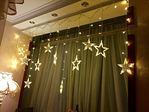 VRCT 138 LED 12 Stars Plastic Star Curtain String Lights with 8 Modes Hanging for Decoration (Warm White) - Image 4