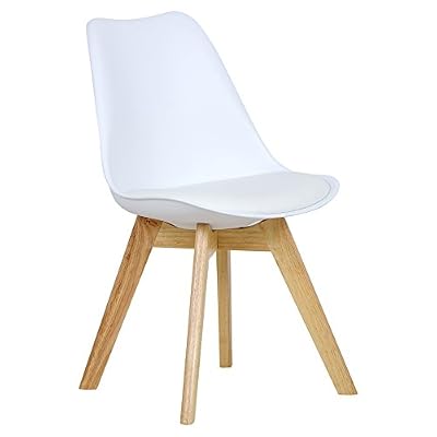 WOLTU 1 X Chaise salle à manger Chaise de cuisine en similicuir + plastique + bois,Blanc BH29ws-1