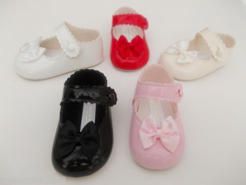 BNIB baby girls Baypod first pram shoes in pink-black - red or white 4 sizes (3-6 months EU size 17, Red)