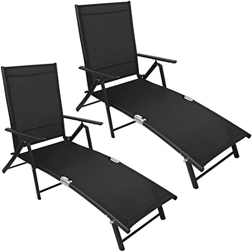Wohaga® - 2er Set Klappbare Liege 2x Gartenliege Sonnenliege Relaxliege Strandliege Deckchair mit robuster Textilenbespannung 7 Positionen verstellbar Gartenmöbel - Schwarz