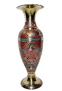 MOZO HUB Metal Hand Crafted Jar Pattern Flower Vase (Standard, Red)