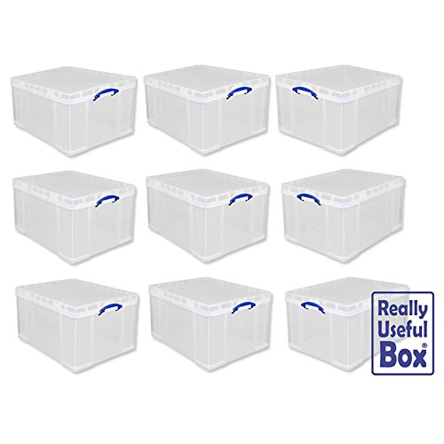 Really Useful 84 LITRE Plastic Storage Box (CLEAR) Pack of 9