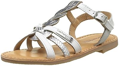 Les Tropéziennes par M. Belarbi BADAMI, Sandales Bride Cheville Filles, (Blanc/Argent), 28 EU