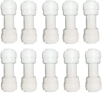 KRPLUS Plastic 1/4 Inch (6mm) 2 Way Quick Connect Push Fit type I Shape (Straight) Connector for RO Water Purifier Tube Fitting, Pack of 10 (White)