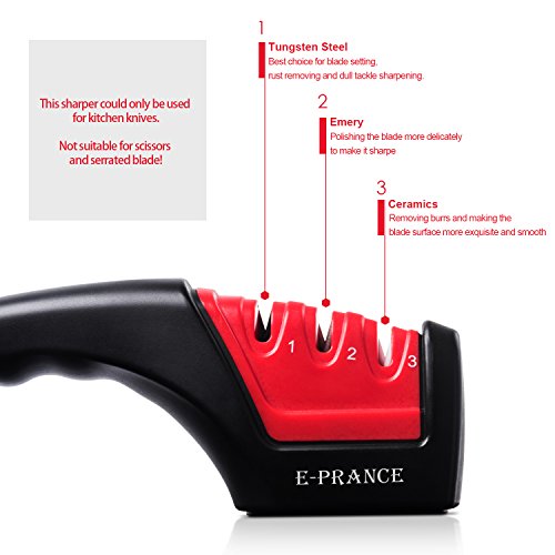 E-PRANCE M5 Messerschärfer Messerschleifer Knife Sharpener mit 3 Stufen, Hochwertig, Schwarz&Rot - 2