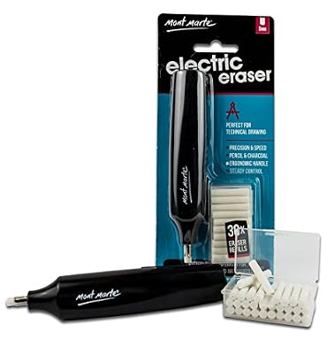 MONT MARTE Gomme électrique 30 pièces recharges gomme, piles parfait pour gommer facilement et confortablement -gomme 5 mm