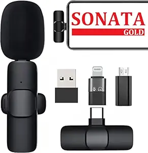 SONATA GOLD Wireless Lavalier PLUG & PLAY Microphone S-111 Lapel Mic System for YouTube Facebook Live Stream, Instagram Reels Video Recording Vlog for Type-C, Android & iPhone, Laptop, Desktop[1 Year Warranty]