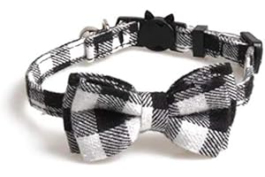 Luxury Cat Collars with Bow Tie and Bell | Safe Quick Release Breakaway Buckle | Zacal Cat Collars (Black and White)