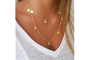 Elistelle MoonANKK0 Design Collar Pendant Choker Necklaces Mehrr Row Chain Necklaces for Women (P)