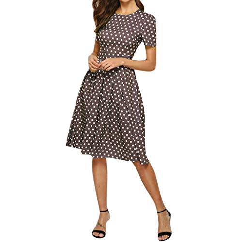 Vestidos Largos Mujer, JiaMeng Vestido Vintage Floral Elegante Vestido de Noche Midi 3/4 Mangas Casual Sudadera Slim Fit Mini Vestidos (S, marrón)