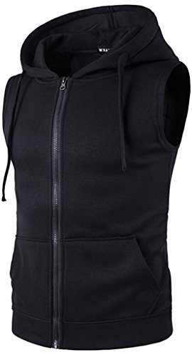 WHATLEES - Sweat-Shirt à Capuche - sans Manche - Homme - Noir - Medium