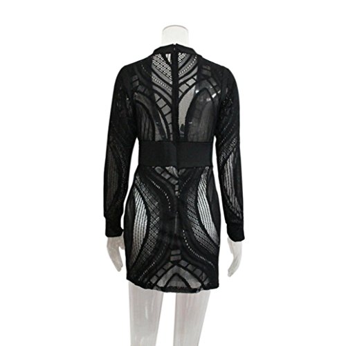OVERDOSE Damen Schwarz Hoher Kleid Hals Hochgeschlossen Hoch Necked Langarm Paket Hüfte Dünnes Kleid (S, Y-C-Black) - 5