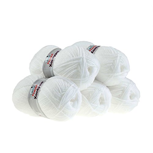 5 x 100g Strickgarn XANTYPA #450 weiß, Strickwolle, Wolle, Handstrickgarn