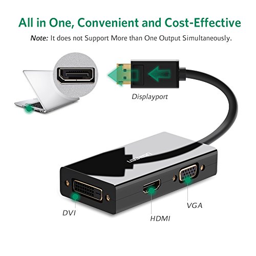 UGREEN Displayport Adapter 3 in 1 Displayport zu HDMI DVI VGA Konverter Adapter 4K für HDTV (Schwarz) - 2