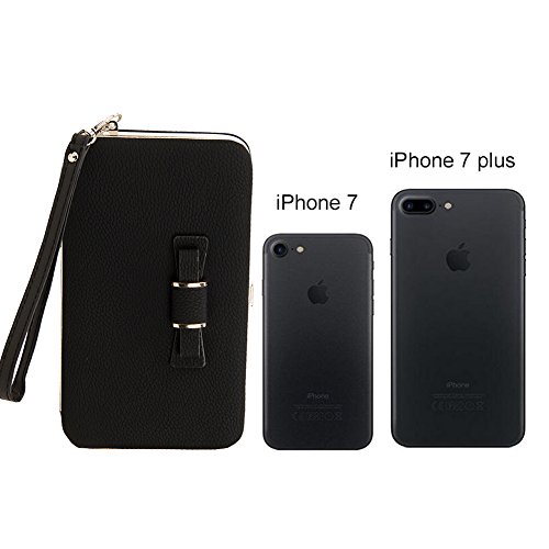 Damen Leder GeldbÃ¶rse GroÃŸ, Aeeque Lang Modisch Bowknot Stil Lady MÃ¤dchen Handyfach PU Kunstleder Phone Case HÃ¼lle Clutch Tasche Brieftasche KartenfÃ¤cher Tragbar Armband Purse Portemonnaie Portmonee LedergeldbÃ¶rse Geldbeutel fÃ¼r Samsung iPhone Huawei Wiko LG - Schwarz