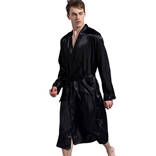 Preisvergleich Produktbild WTUS Herren Lange Klassische Satin Kimono Robe Morgenmantel Lange Bademantel