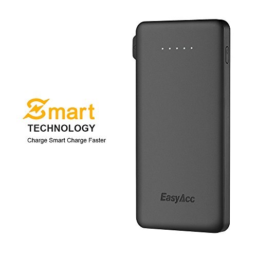 EasyAcc 6000mAh Ultra-sottile Batteria Esterna Smart Output Power Bank Caricatore Portatile ad con Built-in cavo Micro USB per Smartphone - Nero