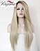 K'ryssma Women's Ombre Blonde Brown Roots Long Synthetic Lace Front Wigs Soft Straight Hair Realistic Full Wig Half Hand Tied Heat Resistant Fiber 22 inch