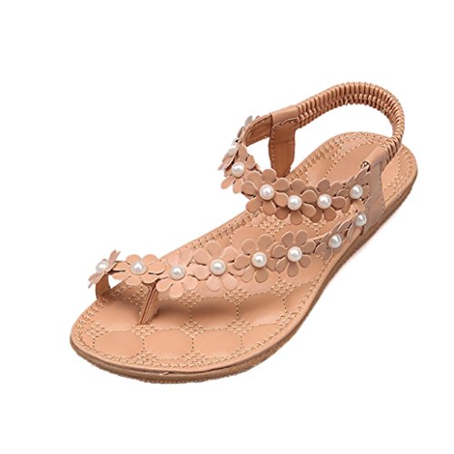 Clearance!!! Sunday Women Summer Fashion Bohemia Sweet Beaded Sandals  Ladies Soft Flat Slipper Clip Toe Shoes Sexy Indoor Outdoor Sandals Holiday 