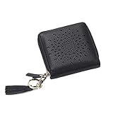 FLYSXP Brieftasche Weiblichen Kurzen Abschnitt Koreanische Version des Reißverschlusses Damen Hohlen Muster Leder Kleine Geldbörse, 10.5 * 11 * 2cm Damenbrieftasche (Farbe : SCHWARZ)