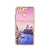 Huawei P9 Case Cover with Free Black Stylus Pen,Leeook Luxury Elegant Beautiful Pink Blue Venice Water City Electroplate Plating Frame Crystal Soft Gel Silicone TPU Case Cover Bumper for Huawei P9