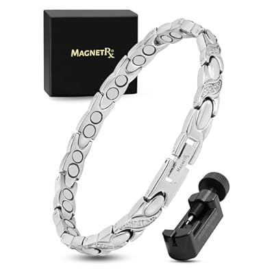 Magnetrx® Ultra Strength Magnetic Bracelets For Women – Double Magnet Stainless Steel Crystal Bracelet For Women – Adjustable Bracelet Length With Sizing Tool (silver)