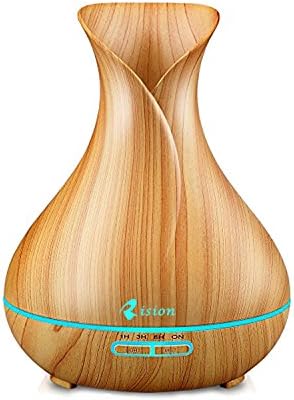 Aromatherapy Essential Oil Diffuser, 300ml Vase Shape Whisper Quiet Ultrasonic Cool Mist Humidifier with Wood Grain Design, 4 Timer Settings for Office, Room, Spa (Light Color)