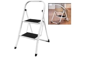 SIKY 2 Step Steel Portable Folding Heavy Duty Ladder, Compact Folding Metal Stepladder Stool