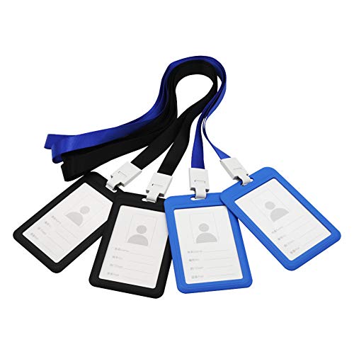 Porta badge, Porta carte d'identità in plastica PP impermeabile per carta d'identità studente studente ufficio dipendente (Verticale 2 blu, Verticale 2 nero)