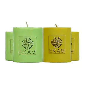 EKAM Jasmine & Lemongrass Scented Candle, Pillar Collection, 218 Grams Each - Pack of 4 | Ideal for Home D