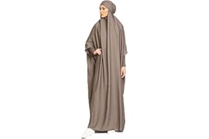 BOHEN Women's Plain Loose Muslim Dress with Hood, Muslim Robes, Islamic Prayer Clothing, Kaftan, Dubai, Turkish Dress in Full Length with Hijab