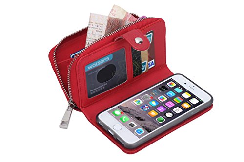 LOOKAY 2 in 1 Kunstleder Schutzhülle für iphone 6S iphone 6 Multifunktions-Tasche Wallet Kartenfächer Rückschale iphone 6s/6 Hülle Etui Case Cover in Rot