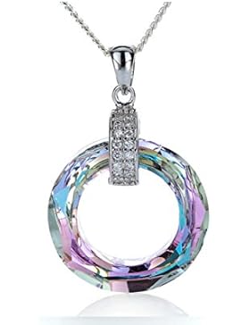 Silvity Damen Rainbow Swarovski-Kristall Ketten Anhänger rund 925 Silber 42cm 914301-20