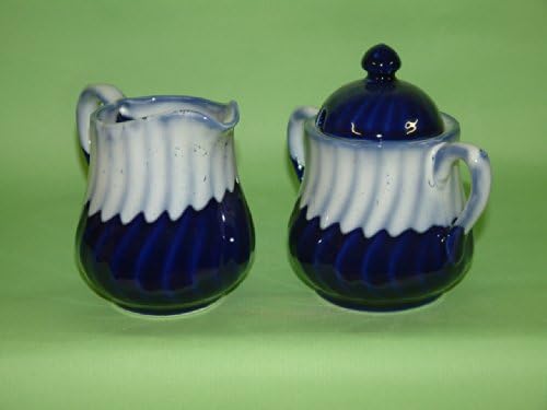 Cream and Sugar set small size fluted shape in cobalt blue glaze