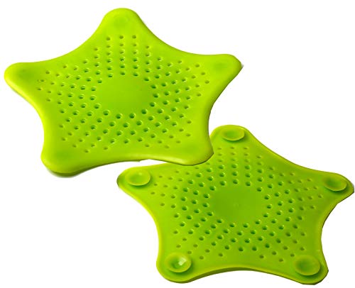 HARILEMINY Drain Hair Catcher Sink Filter Pair of Green Star Shaped Silicone Bath Shower Drain Plug Hole Cover Traps
