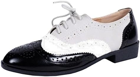 Womens Ladies Faux Patent Leather Flat Low Heel Lace Up Vintage Smart Office Brogue Pumps Shoes - L27 (UK 6/EU 39, Black)