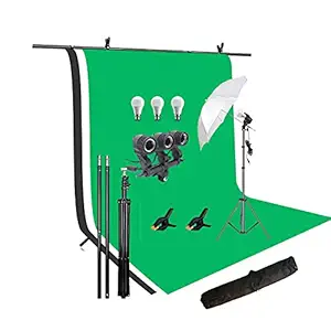 HIFFIN Green | White | Black Screen Backdrop 6x10 ft with 9 ft Stand - 6x9 ft Photography Backdrop with 2 Pcs Clamps, 1PCs Carry Bag (T Shape Kit C2 C3 Green | White | Black & Triple Holder Kit M1)