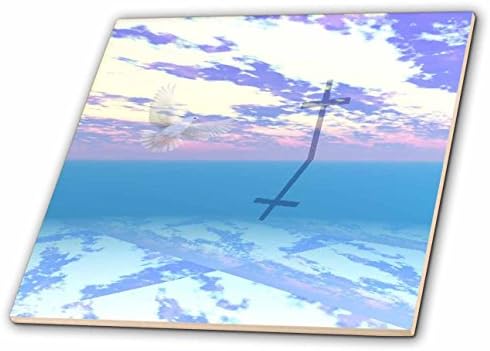 3dRose ct_24370_3 Cross in Clouds with Dove Ceramic Tile, 8-Inch