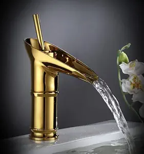 24x7 eMall Gold Waterfall Basin Mixer Hot and Cold Water Golden Colour Faucet Tap El Dorado (Short Body 7 Inches)