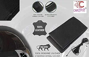 Carigiri Dotted Leather Stitched Steering Cover for Honda City 2017 (Antislip,Breathable,Elegant) (Black)