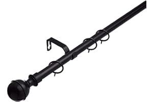 LISTER CARTWRIGHT 16-19 mm Extendable Metal Curtain Pole Rods Voile Easy Fitting Ball Black 120-210 cm