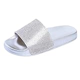 Yvelands Damen Slipper Hausschuhe Flache Dias der Frauen Sandalen Diamante Sparkly Sliders Bunte Diamanthausschuhe Strandschuhe (CN-36,Silber)