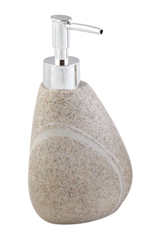 schönes Edles beiges, sandfarbenes 5-tlg. Badset ROCK, bestehend aus Seifenspender, Seifenschale, Zahnputzbecher, Zahnbürstenhalter und WC-Bürste - 2