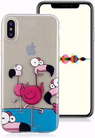 Soft Case for iPhone X, Ronger Transparent Gel TPU Silicone Case Ultra Thin Flexible Cover with Cute Cartoon Pattern for iPhone X Case, Dorky Flamingos