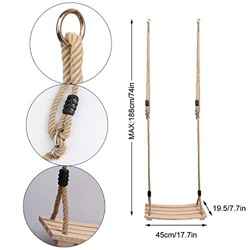 Pellor Erwachsene Kinderschaukelsitz mit Holzbrett Hängesitz, 120cm-180cm Verstellbares Seil bis150kg - 3