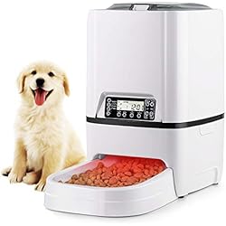 Amzdeal 6L Distributeur Croquettes Automatique pour Chats et Chiens - Distributeur de Nourriture pour Animaux Domestiques avec Enregistrement Vocal et LCD Écran, 4 Repas/ jour-Batterie et Adaptateur